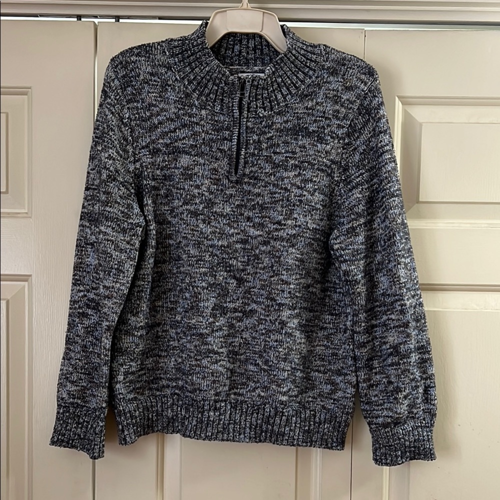 Croft & Barrow Textured Gray and White Marled Sweater with Quarter Zip